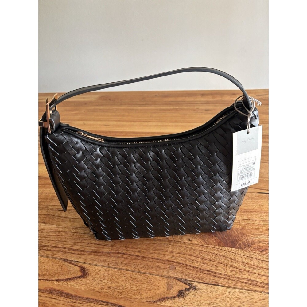 Black Woven Shoulder Bag Gold Hardware Adjustable Strap A New Day